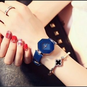 Geometric watch with faux leather band navy